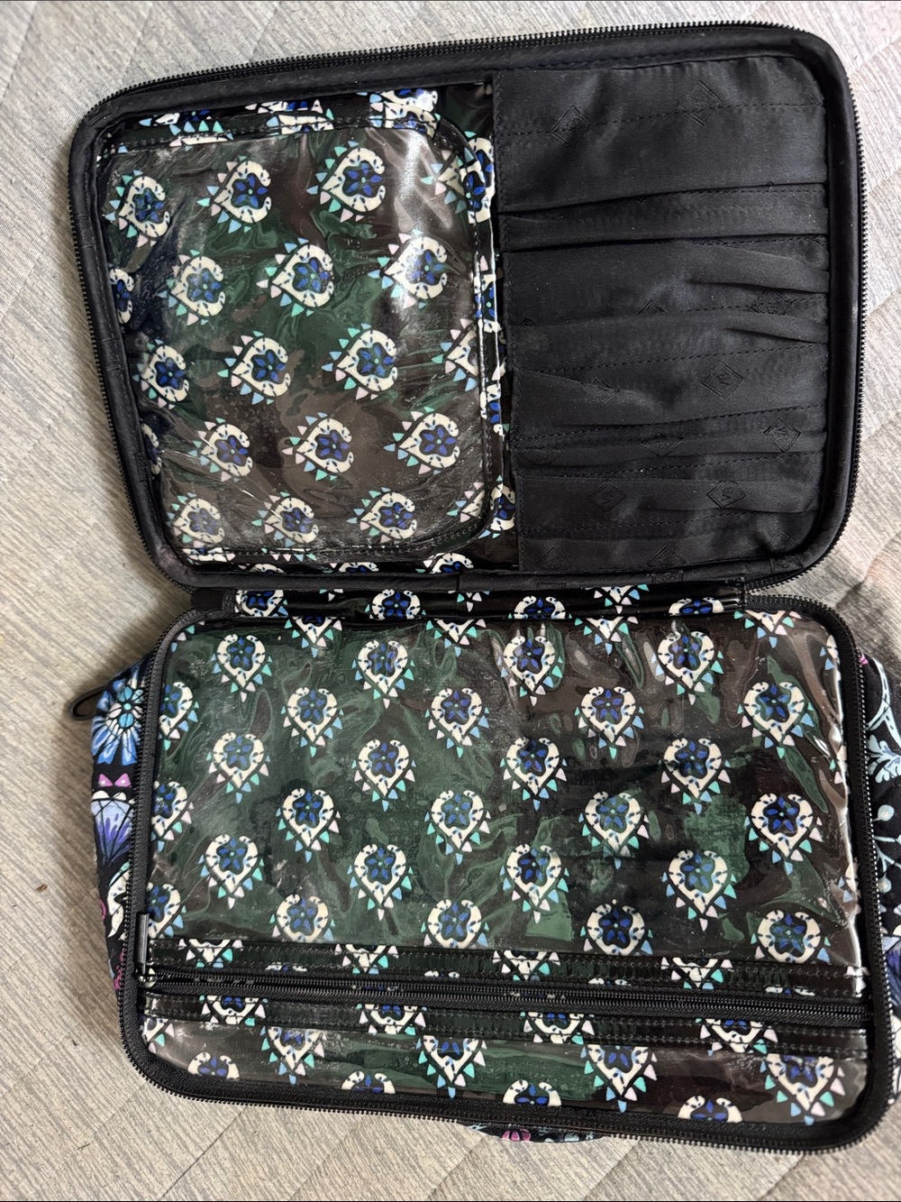 Vera Bradley Black Quilted Cosmetic Case with Blue, Pink Floral Pattern# 42 - Picture 3 of 7